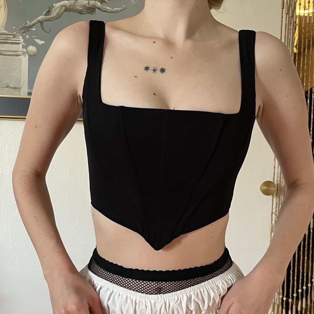 Princess Polly Black Basque Waist Corset Crop Top Size 2 Glam Bombshell